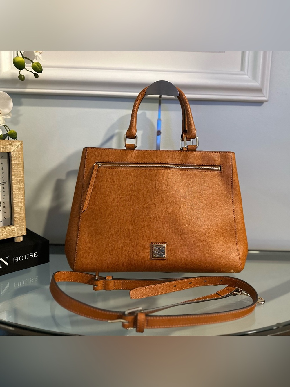 Dooney & Bourke Saffiano Zip Satchel Handbag - Natural EUC / Like New